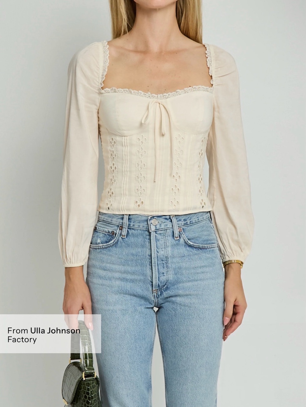 o.p.t Cream Lace-Trim Puff Sleeve Top size 4